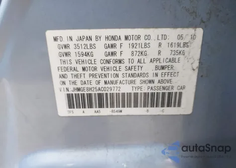 2010 Honda Fit z USA, uszkodzony, nr VIN JHMGE8H25AC029772